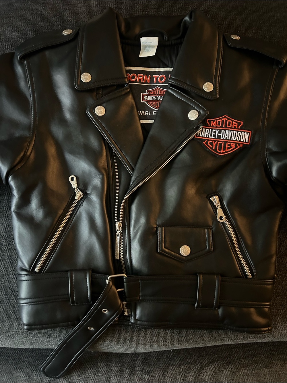 Harley Davidson Youth Faux Leather Motorcycle Jacket Size 7